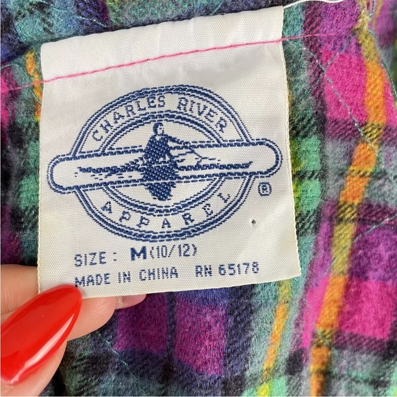 Vintage Charles River Pink Rain Coat Girls Fleece Lined Snaps Sz M 10-12 - Picture 3 of 6